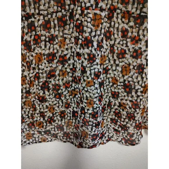 Lane Bryant Black Brown Red Abstract Sleeveless Sheer Button Front Top Size 24 - Picture 4 of 9